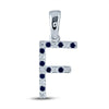 10k White Gold Womens Round Blue Sapphire Diamond F Letter Pendant 1/5 Cttw