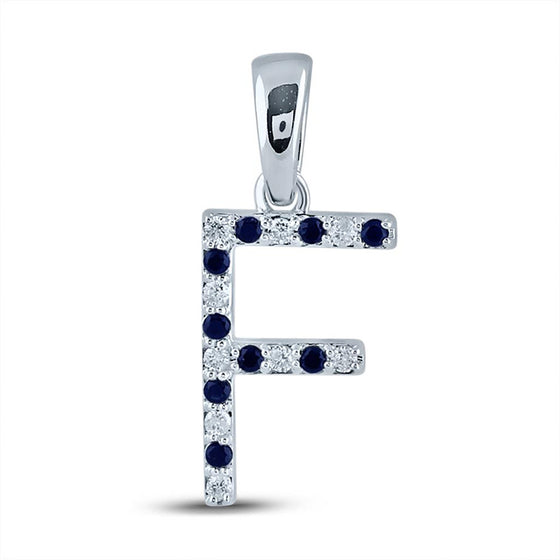 10k White Gold Womens Round Blue Sapphire Diamond F Letter Pendant 1/5 Cttw
