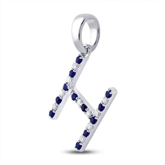10k White Gold Womens Round Blue Sapphire Initial H Letter Pendant 1/4 Cttw