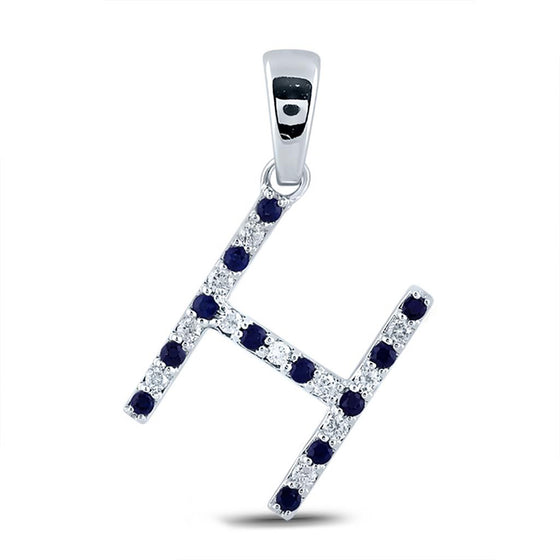 10k White Gold Womens Round Blue Sapphire Initial H Letter Pendant 1/4 Cttw