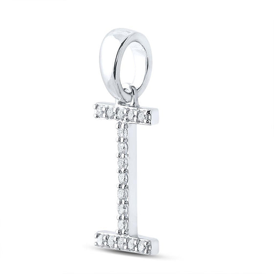 10k White Gold Womens Round Diamond I Initial Letter Pendant 1/8 Cttw