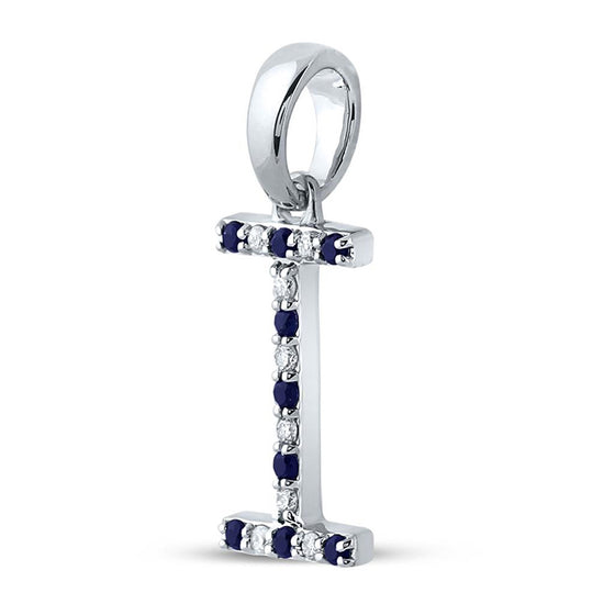 10k White Gold Womens Round Blue Sapphire Initial I Letter Pendant 1/6 Cttw