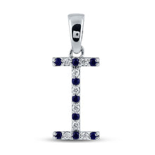  10k White Gold Womens Round Blue Sapphire Initial I Letter Pendant 1/6 Cttw