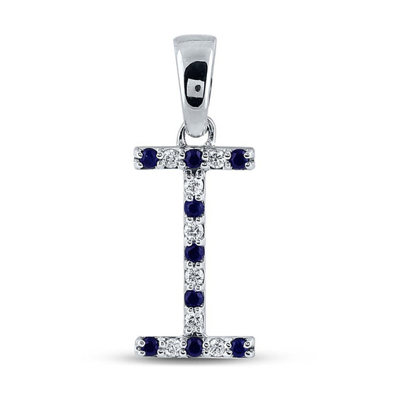 10k White Gold Womens Round Blue Sapphire Initial I Letter Pendant 1/6 Cttw