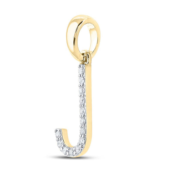 10k Yellow Gold Womens Round Diamond J Initial Letter Pendant 1/10 Cttw