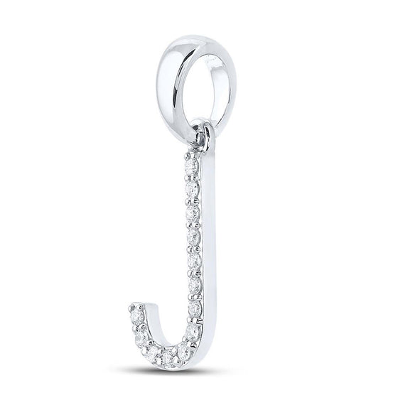 10k White Gold Womens Round Diamond J Initial Letter Pendant 1/10 Cttw