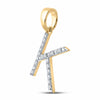 10k Yellow Gold Womens Round Diamond K Initial Letter Pendant 1/6 Cttw