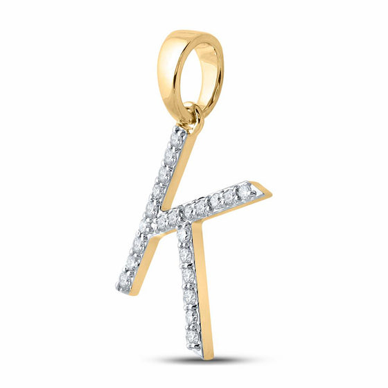 10k Yellow Gold Womens Round Diamond K Initial Letter Pendant 1/6 Cttw