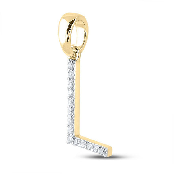 10k Yellow Gold Womens Round Diamond L Initial Letter Pendant 1/8 Cttw