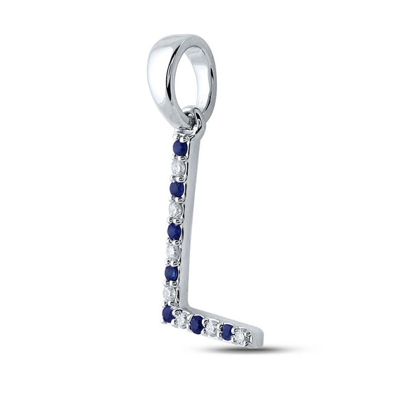 10k White Gold Womens Round Blue Sapphire Initial L Letter Pendant 1/8 Cttw