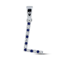  10k White Gold Womens Round Blue Sapphire Initial L Letter Pendant 1/8 Cttw