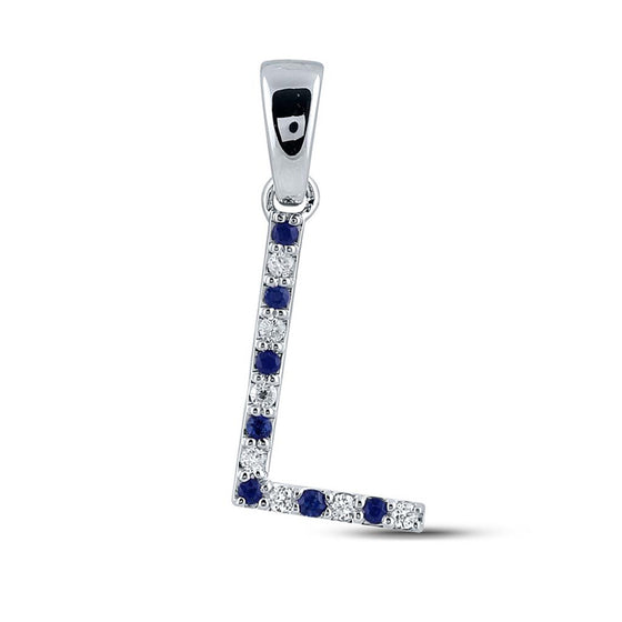 10k White Gold Womens Round Blue Sapphire Initial L Letter Pendant 1/8 Cttw