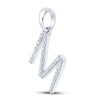 10k White Gold Womens Round Diamond M Initial Letter Pendant 1/4 Cttw