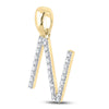 10k Yellow Gold Womens Round Diamond N Initial Letter Pendant 1/5 Cttw