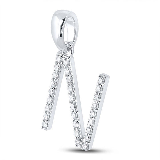 10k White Gold Womens Round Diamond Initial N Letter Pendant 1/5 Cttw