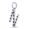 10k White Gold Womens Round Blue Sapphire N Initial Letter Pendant 1/4 Cttw