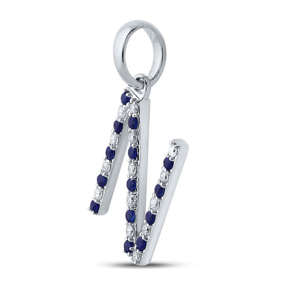 10k White Gold Womens Round Blue Sapphire N Initial Letter Pendant 1/4 Cttw