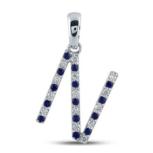  10k White Gold Womens Round Blue Sapphire N Initial Letter Pendant 1/4 Cttw
