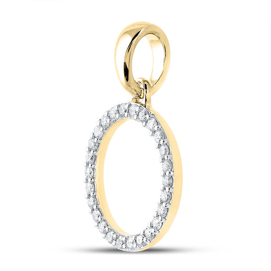 10k Yellow Gold Womens Round Diamond O Initial Letter Pendant 1/5 Cttw
