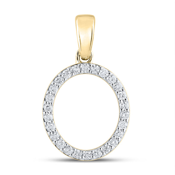 10k Yellow Gold Womens Round Diamond O Initial Letter Pendant 1/5 Cttw