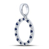 10k White Gold Womens Round Blue Sapphire Diamond O Letter Pendant 1/4 Cttw