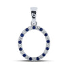 10k White Gold Womens Round Blue Sapphire Diamond O Letter Pendant 1/4 Cttw