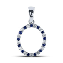  10k White Gold Womens Round Blue Sapphire Diamond O Letter Pendant 1/4 Cttw