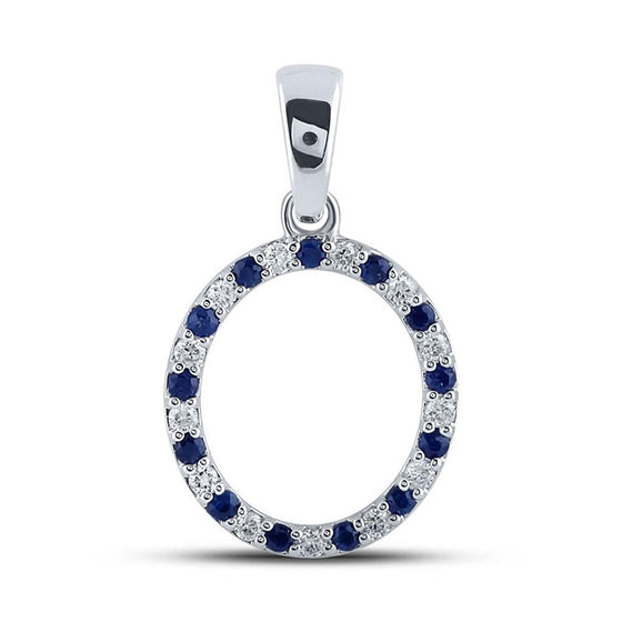 10k White Gold Womens Round Blue Sapphire Diamond O Letter Pendant 1/4 Cttw
