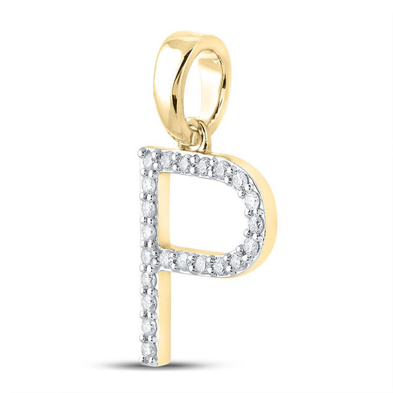 10k Yellow Gold Womens Round Diamond P Initial Letter Pendant 1/6 Cttw