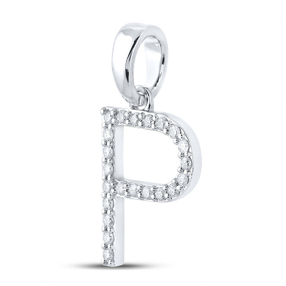 10k White Gold Womens Round Diamond Initial P Letter Pendant 1/6 Cttw