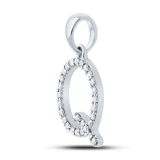 10k White Gold Womens Round Diamond Q Initial Letter Pendant 1/5 Cttw