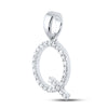 10k White Gold Womens Round Blue Sapphire Diamond Q Letter Pendant 1/4 Cttw