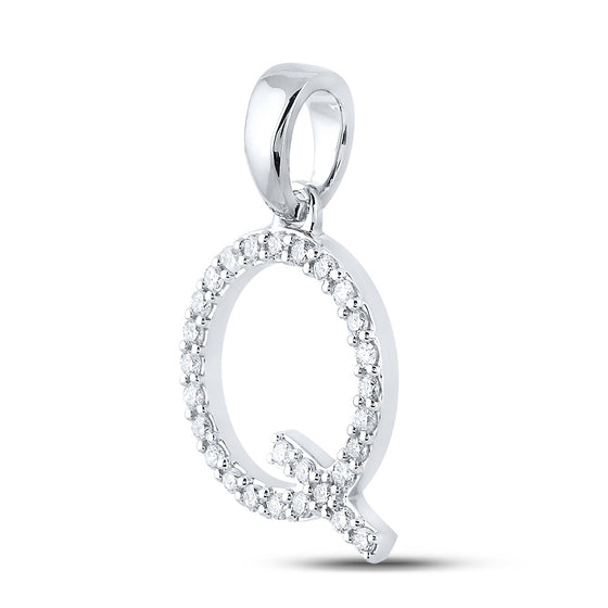 10k White Gold Womens Round Blue Sapphire Diamond Q Letter Pendant 1/4 Cttw