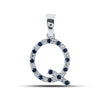 10k White Gold Womens Round Blue Sapphire Diamond Q Letter Pendant 1/4 Cttw