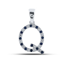  10k White Gold Womens Round Blue Sapphire Diamond Q Letter Pendant 1/4 Cttw