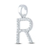 10k White Gold Womens Round Diamond R Initial Letter Pendant 1/5 Cttw
