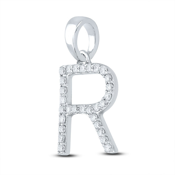 10k White Gold Womens Round Diamond R Initial Letter Pendant 1/5 Cttw