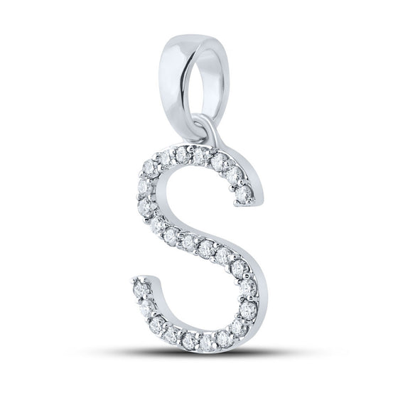 10k White Gold Womens Round Diamond Initial S Letter Pendant 1/5 Cttw