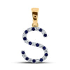 10k Yellow Gold Womens Round Blue Sapphire Diamond S Letter Pendant 1/4 Cttw
