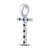 10k White Gold Womens Round Blue Sapphire Diamond T Letter Pendant 1/8 Cttw