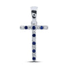 10k White Gold Womens Round Blue Sapphire Diamond T Letter Pendant 1/8 Cttw
