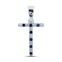  10k White Gold Womens Round Blue Sapphire Diamond T Letter Pendant 1/8 Cttw