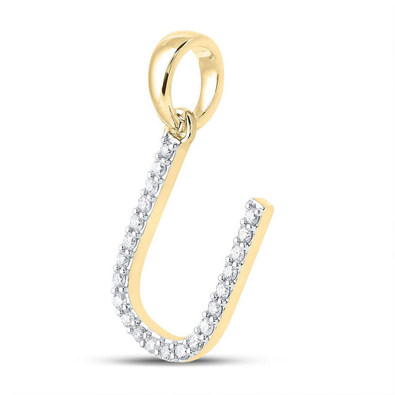 10k Yellow Gold Womens Round Diamond U Initial Letter Pendant 1/6 Cttw