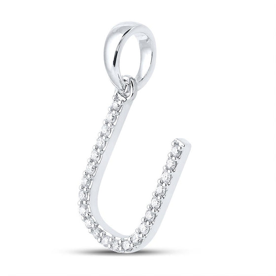 10k White Gold Womens Round Diamond U Initial Letter Pendant 1/6 Cttw