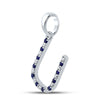 10k White Gold Womens Round Blue Sapphire Diamond U Letter Pendant 1/5 Cttw