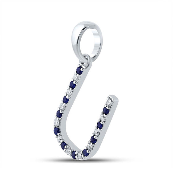 10k White Gold Womens Round Blue Sapphire Diamond U Letter Pendant 1/5 Cttw