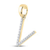 10k Yellow Gold Womens Round Diamond V Initial Letter Pendant 1/8 Cttw
