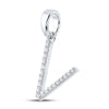 10k White Gold Womens Round Diamond V Initial Letter Pendant 1/8 Cttw