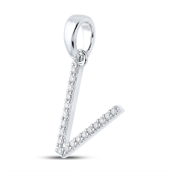 10k White Gold Womens Round Diamond V Initial Letter Pendant 1/8 Cttw
