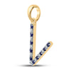 10k Yellow Gold Womens Round Blue Sapphire Diamond V Letter Pendant 1/6 Cttw